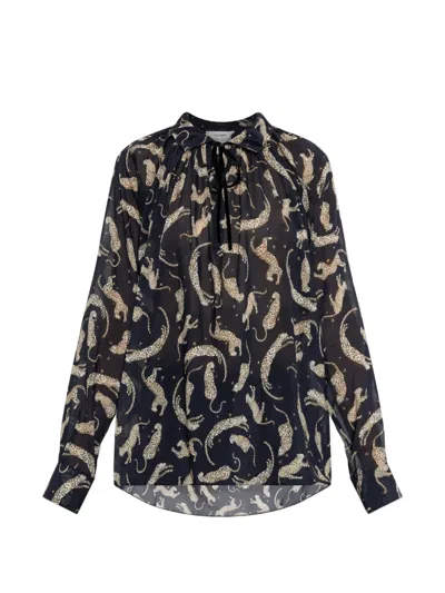 Forte Forte Animal-motif Tie-neck Blouse In Blue