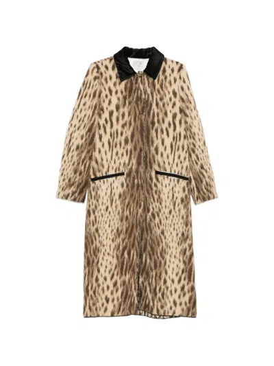 Forte Forte Animal-print Contrast-collar Coat In Animal Print