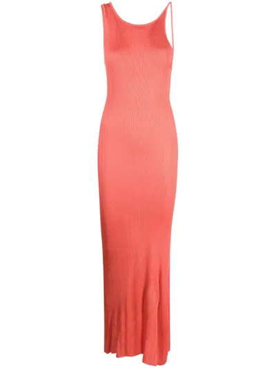 Forte Forte Viscose Ribbed Long Dress In Pink