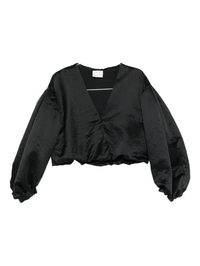 Forte Forte Balloon-sleeve V-neck Blouse In Black