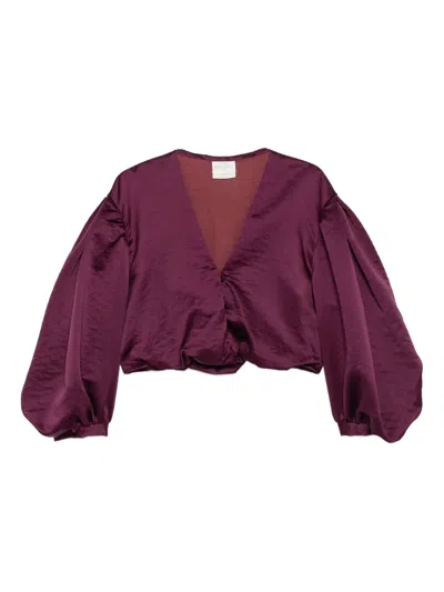 Forte Forte Balloon-sleeve V-neck Top In Burgundy