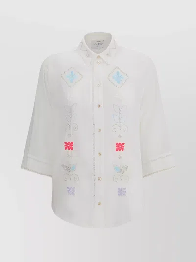 FORTE FORTE BEAD EMBELLISHED EMBROIDERED SHIRT