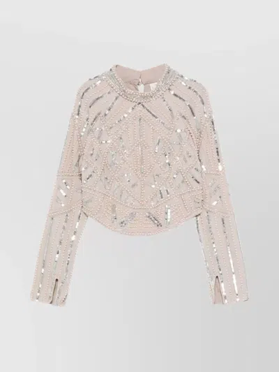 Forte Forte Beaded High Neck Long Sleeve Top In Neutral