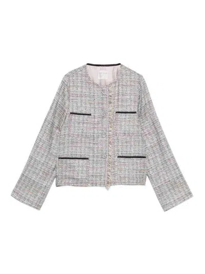 Forte Forte Beige And Multicolor Fringed Tweed Jacket In Blue