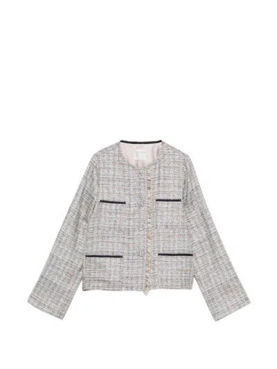 Forte Forte Beige And Multicolored Tweed Jacket With Fringes  In Gray