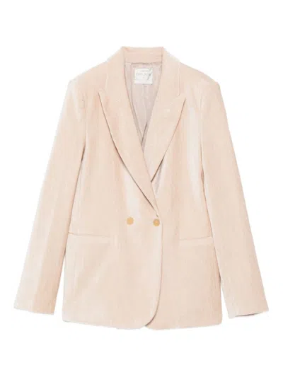 FORTE FORTE WOMEN BEIGE DOUBLE-BREASTED BLAZER, L LUXURY BLAZERS FOR WOMEN DARVEYS