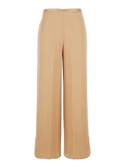 Forte Forte Beige Pants With Rear Elastic Waist And Wide Leg In Viscose Blend Woman In Brown