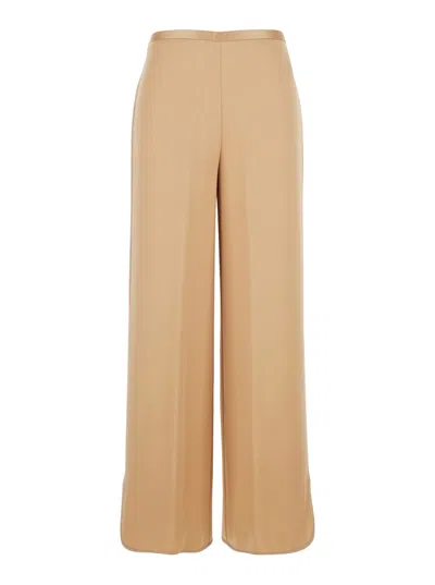 Forte Forte Beige Pants With Rear Elastic Waist And Wide Leg In Viscose Blend Woman In Nude