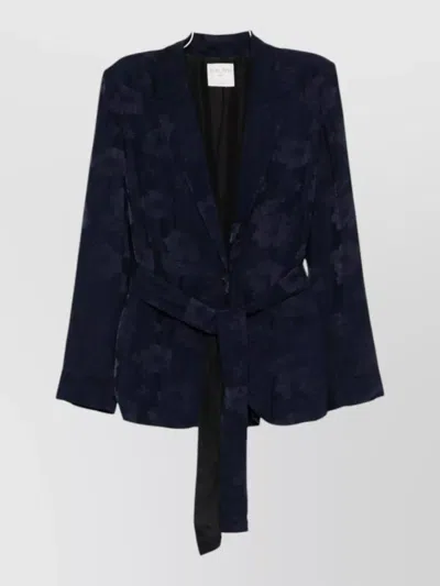 Forte Forte Belted Blazer Floral Pattern Long Sleeves Lapels In Black