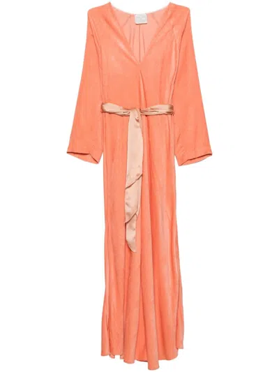 Forte Forte Belted Corduroy Maxi Dress In 橘色