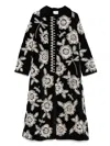 Forte Forte Velvet Coat With Embroidered Floral Motifs And Decorative Trim In Black
