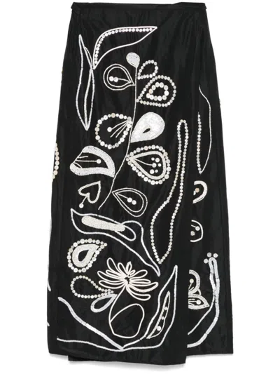 Forte Forte Black Embroidered Midi Skirt