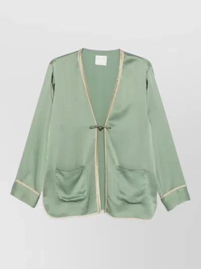 Forte Forte Blazer Contrast Trim Satin Finish Pockets In Green