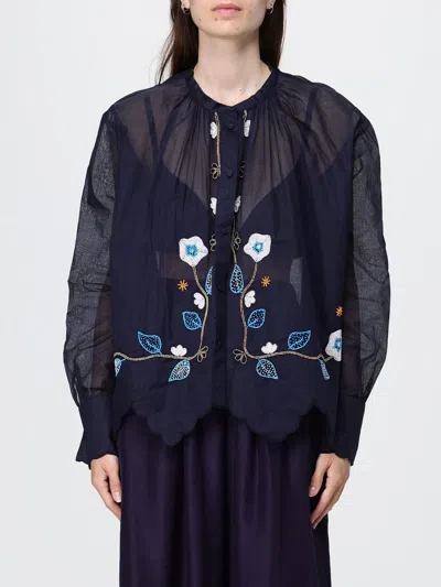 Forte Forte Cotton Poplin Shirt With Beads In Blue