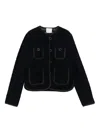Forte Forte Short Quilted Jacket With Round Neck And Pockets In Blue