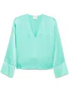 Forte Forte Silk V-necked Blouse In Green