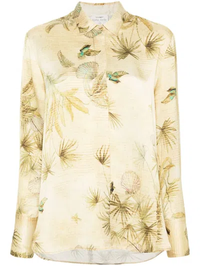 Forte Forte Botanical-print Satin Shirt In Gold