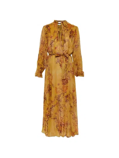 Forte Forte Botanical-motif Tie-neck Maxi Dress In Yellow
