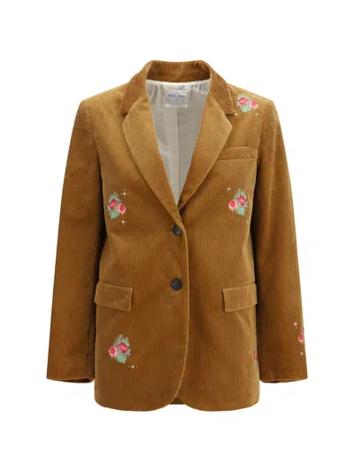 Forte Forte Bouquet Velvet Single-breasted Jacket With Embroidery In Brown