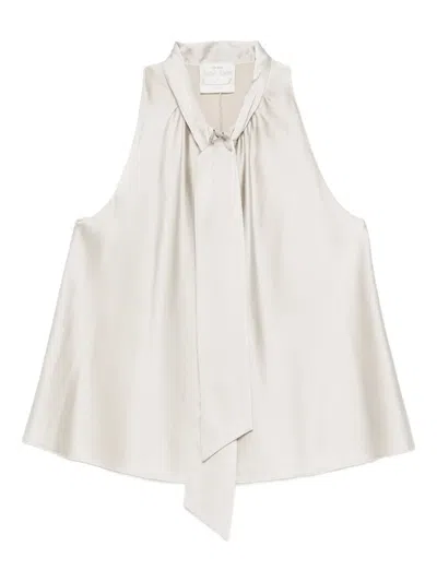 Forte Forte Bow-tie Satin Top In Neutral