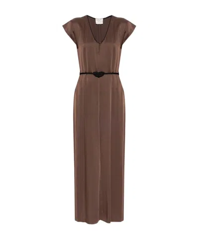 Forte Forte Braun Satinkleid Mit Gürtel In Brown