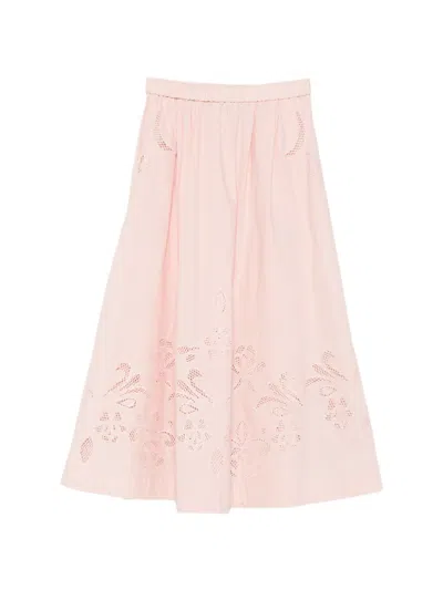 Forte Forte Broderie-anglaise Cotton Midi Skirt In Pink