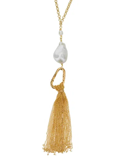 Forte Forte Bronze Fringe With Pearl Necklace In Gold