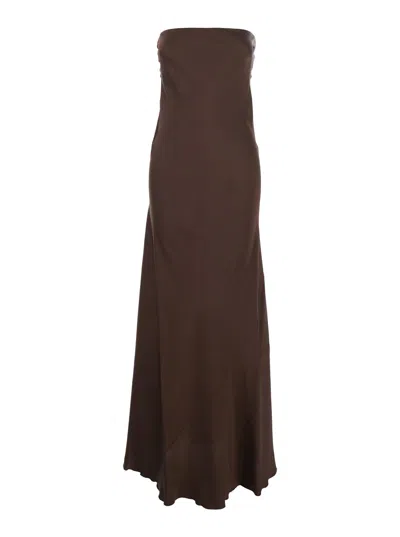 Forte Forte Brown Long Column Dress With Side Zip Closure And Off-shoulder Design In Viscose Blend Woman
