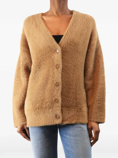 Pre-owned Forte Forte Brushed-texture V-neck Cardigan In Brown