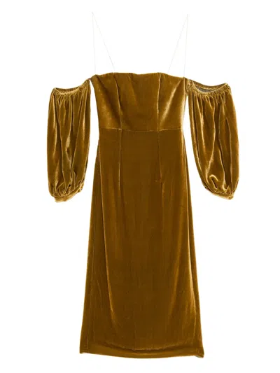 Forte Forte Bustier Puff-sleeve Dress In Gold