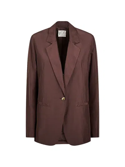 Forte Forte Boxy Taffeta Jacket With Irregular Gold Button Closure In Animal Print