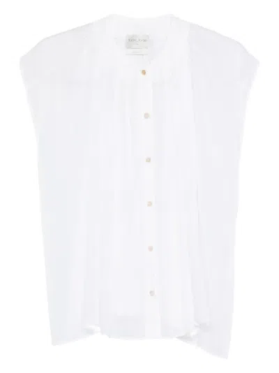 Forte Forte Cotton Silk Shirt Round Hem Pleats Sheer In White