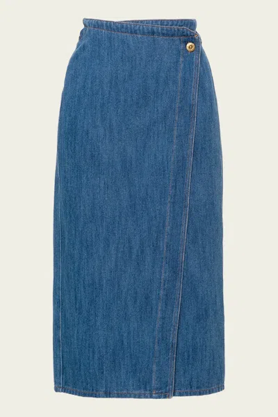 FORTE FORTE CALVARY COTTON DENIM WRAP SKIRT IN DELAVÉ
