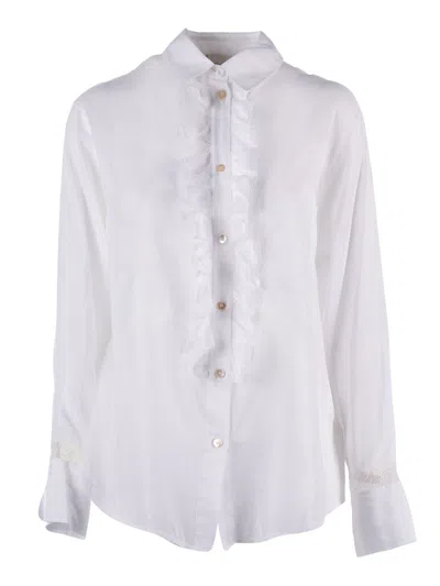 Forte Forte Camicia Con Rouches Voile Co/se E Pizzo In White