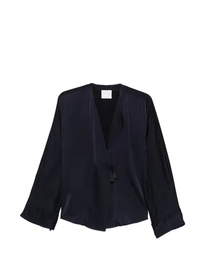 Forte Forte Camicia Incrociata Raso Seta Stretch Shiny In Black