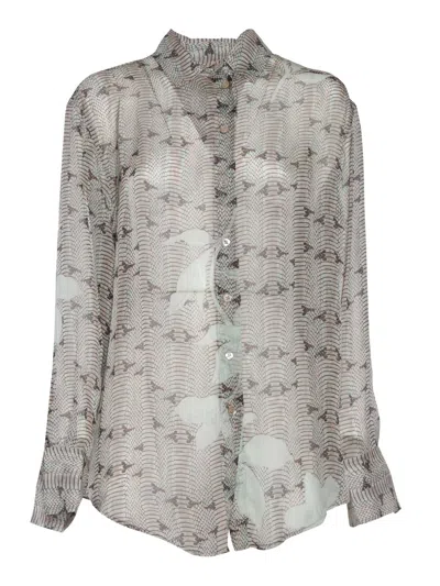 Forte Forte Camicia Chiffon Seta Stampa "dune Lily" In Gray