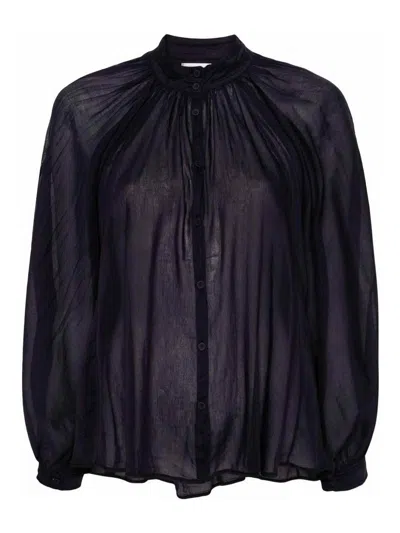 Forte Forte Semi-sheer Collarless Shirt In Blue
