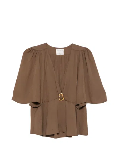 Forte Forte Cape-sleeve V-neck Blouse In Brown