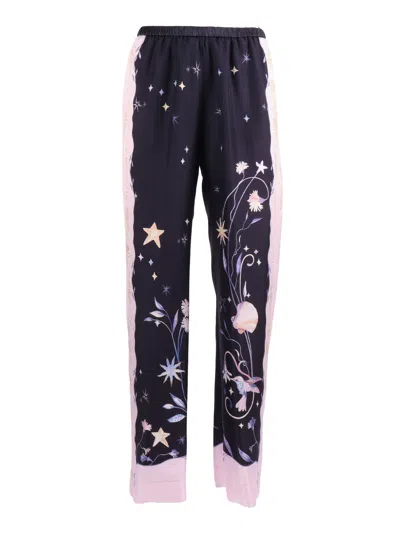 Forte Forte Celestial-inspired Silk Twill Pants With Elastic Waistband In Multi