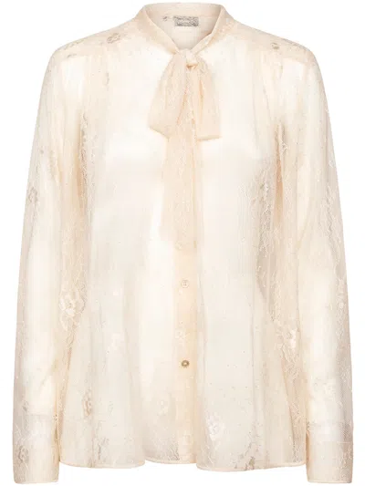 Forte Forte Chantilly Lace Bow Tie Floral Shirt In Gold