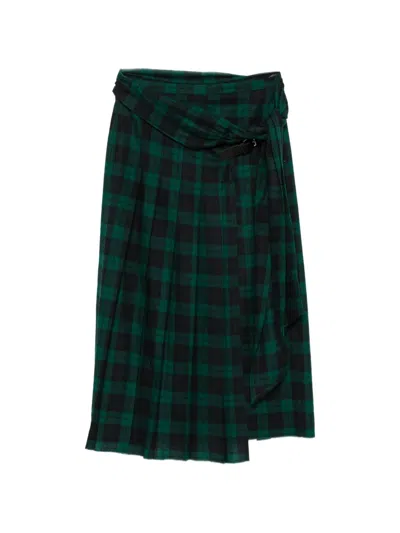 Forte Forte Check Pleated Midi Skirt In Green