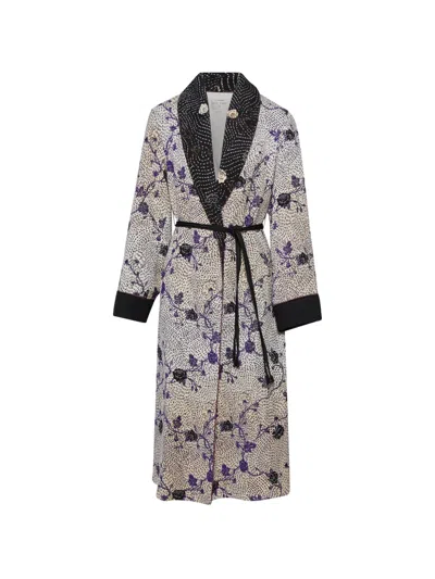 Forte Forte Cherry Blossom Floral-print Belted Coat In Gray