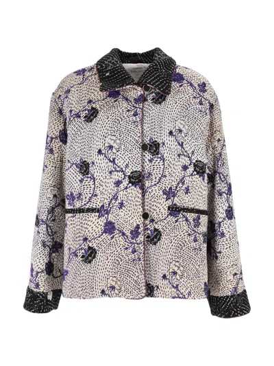 Forte Forte Cherry Blossom Patterned Padded Jacquard Jacket In Gray