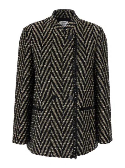 Forte Forte Chevron Patterned Sequin-embellished Coat In Black