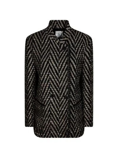 Forte Forte Black Chevron Jaquard Over-jacket In Multi