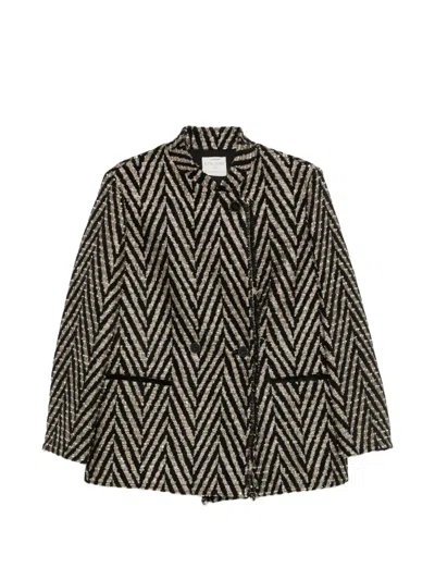 Forte Forte Chevron Pattern Oversized High Neck Jacket In Black