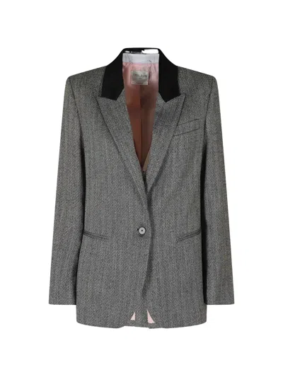 Forte Forte Black Velvet Collar Chevron Polyester-blend Blazer In Gray