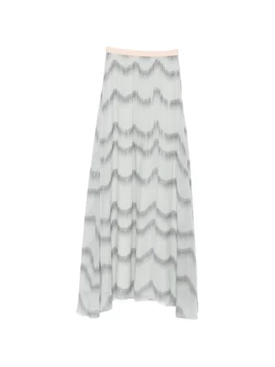 Forte Forte Chevron-patterned Silk-blend Skirt In Blue