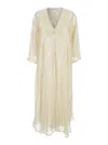 FORTE FORTE LONG CHAMPAGNE DRESS WITH V NECKLINE IN SILK WOMAN