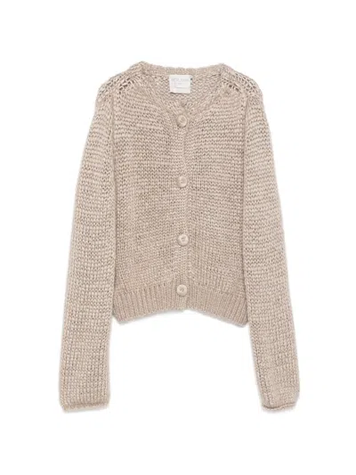 Forte Forte Cashmere Blend Knit Cardigan Round Neck In Neutral